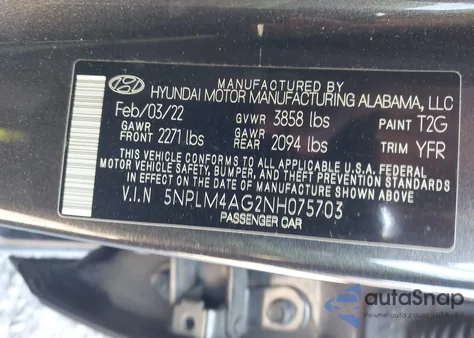 2022 Hyundai Elantra Sel from USA, damaged, VIN 5NPLM4AG2NH075703